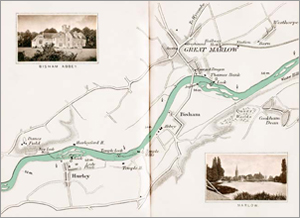 Taunt's map of Hurley - note the photograph was glued in and the River Thames was coloured by hand, digitised by Graham Diprose & Jeff Robins, copyright Graham Diprose & Jeff Robins